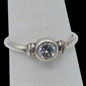 Vintage Sterling Silver & Rhinestone Ring Bezel Set Size 8.25